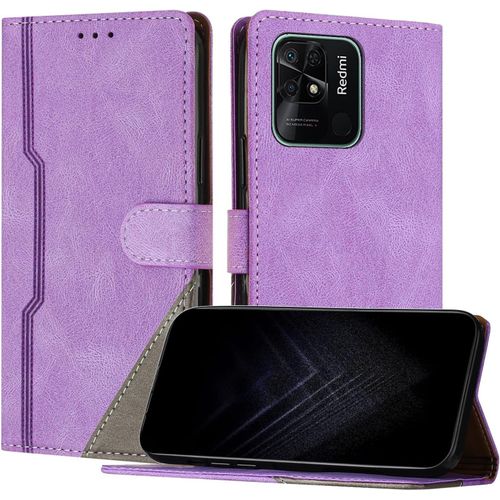 Kal-Étui Pour Xiaomi Redmi 10c/ Poco C40, Housse En Cuir Pu Avec [Protection Antichoc Tpu] [Fonction Support] [Porte-Cartes ] Antichoc Magnétique Coque Pour Redmi 10c - Violet