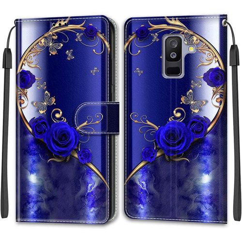 Kal-Coque Samsung Galaxy A6 Plus 2018/A9 Star Lite, Etui Premium Housse En Cuir Pochette Protection Portefeuille Rabat Clapet Case Porte Carte Magnétique Étui Antichoc Cover (Papillon 1)