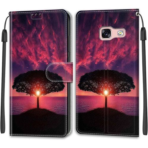 Kal-Coque Samsung Galaxy A3 2017/A320, Housse Samsung A3 2017/A320, Etui Housse En Cuir Pochette Protection Portefeuille Rabat Clapet Case Porte Carte Magnétique Étui Antichoc Cover (Crépuscule)