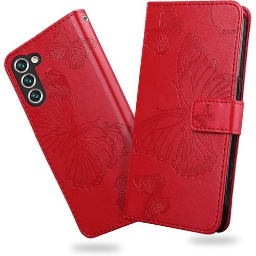 Kal-Coque Pour Galaxy S23 Plus, Papillon Imprimé Housse En Cuir Pu Magnétique Portefeuille, Étui À Rabat Pour Samsung Galaxy S23 Plus, Rouge