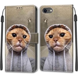 Kal-Coque Iphone Se 2020 /Iphone 8/Iphone 7 (4,7 Pouces), Etui Premium Housse En Cuir Pochette Protection Portefeuille Rabat Clapet Case Porte Carte Magnétique Étui Antichoc Cover (Chat)