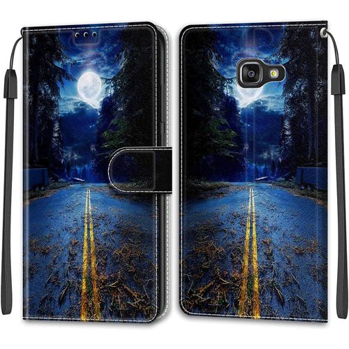 Kal-Coque Samsung Galaxy A510/A5 2016, Housse Samsung A510/A5 2016, Etui Housse En Cuir Pochette Protection Portefeuille Rabat Clapet Case Porte Carte Magnétique Étui Antichoc Cover (Lune)