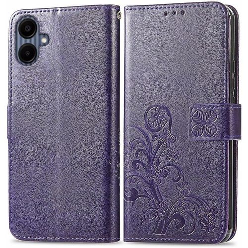 Kal-Coque En Cuir Pour Samsung Galaxy A06 (6.7"" Inches), Étui Portefeuille Avec 3 Emplacements Pour Cartes 1 Poche À Monnaie - Violet Foncé