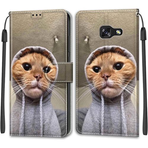 Kal-Coque Samsung Galaxy A5 2017/A520, Housse Samsung A5 2017/A520, Etui Housse En Cuir Pochette Protection Portefeuille Rabat Clapet Case Porte Carte Magnétique Étui Antichoc Cover (Chat)