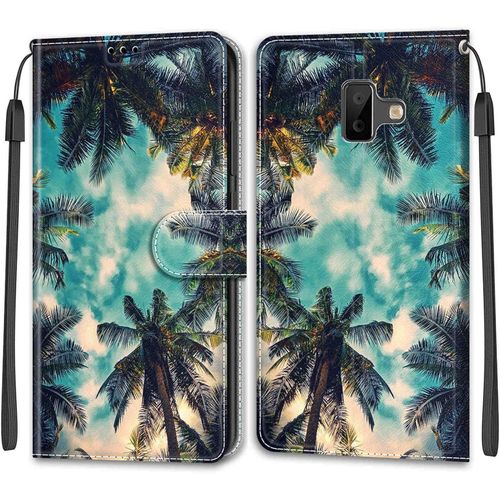 Kal-Coque Samsung Galaxy J6 Plus 2018/J6 Prime, Etui Premium Housse En Cuir Pochette Protection Portefeuille Rabat Clapet Case Porte Carte Magnétique Étui Antichoc Cover (Arbre)
