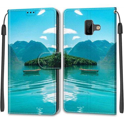 Kal-Coque Samsung Galaxy J6 Plus 2018/J6 Prime, Etui Premium Housse En Cuir Pochette Protection Portefeuille Rabat Clapet Case Porte Carte Magnétique Étui Antichoc Cover (Bateau)