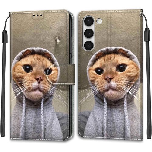 Kal-Coque Samsung Galaxy S23 Plus, Housse Samsung S23 Plus, Etui Premium Housse En Cuir Pochette Protection Portefeuille Rabat Clapet Case Porte Carte Magnétique Étui Antichoc Cover (Chat)