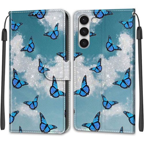 Kal-Coque Samsung Galaxy S23 Plus, Housse Samsung S23 Plus, Etui Premium Housse En Cuir Pochette Protection Portefeuille Rabat Clapet Case Porte Carte Magnétique Étui Antichoc Cover (Papillon 2)