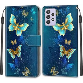 Kal-Coque Samsung Galaxy A52 4g/A52 5g/A52s 5g, Etui Premium Housse En Cuir Pochette Protection Portefeuille Rabat Clapet Case Porte Carte Magnétique Étui Antichoc Cover (Papillon 4)