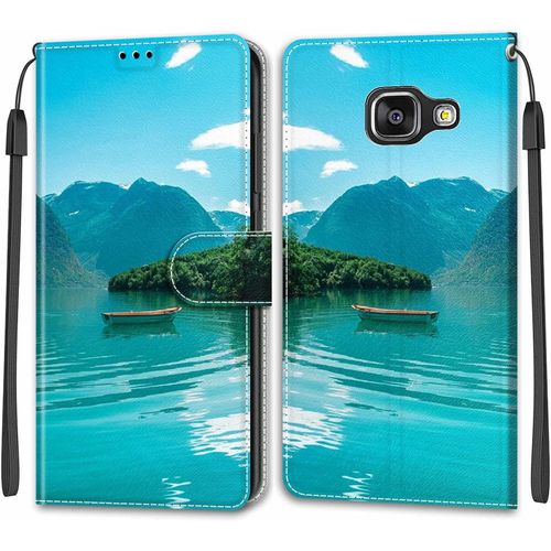 Kal-Coque Samsung Galaxy A310/A3 2016, Housse Samsung A310/A3 2016, Etui Housse En Cuir Pochette Protection Portefeuille Rabat Clapet Case Porte Carte Magnétique Étui Antichoc Cover (Bateau)