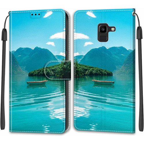 Kal-Coque Samsung Galaxy J6 2018/J600, Housse Samsung J6 2018/J600, Etui Housse En Cuir Pochette Protection Portefeuille Rabat Clapet Case Porte Carte Magnétique Étui Antichoc Cover (Bateau)