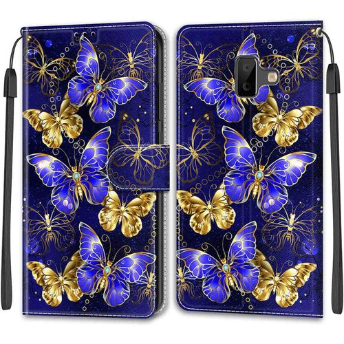 Kal-Coque Samsung Galaxy J6 Plus 2018/J6 Prime, Etui Premium Housse En Cuir Pochette Protection Portefeuille Rabat Clapet Case Porte Carte Magnétique Étui Antichoc Cover (Papillon 3)