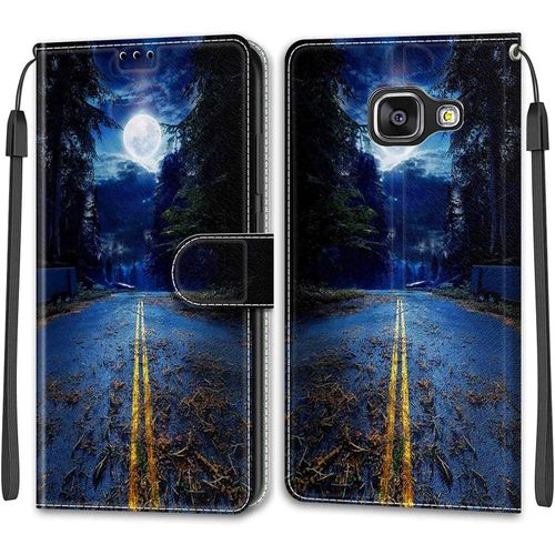 Kal-Coque Samsung Galaxy A310/A3 2016, Housse Samsung A310/A3 2016, Etui Housse En Cuir Pochette Protection Portefeuille Rabat Clapet Case Porte Carte Magnétique Étui Antichoc Cover (Lune)
