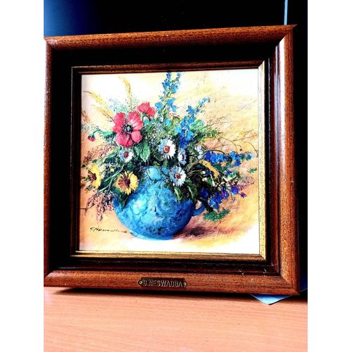 Tableau Floral Peinture À L'Huile Sur Toile. Signé Gerhard Neswasba. 30×30.