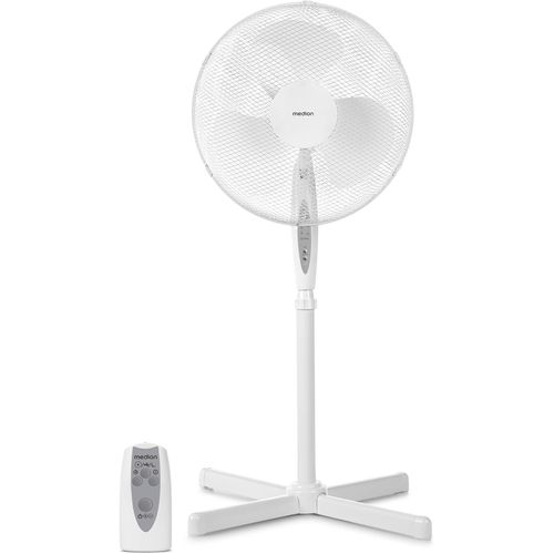 Ventilateur Sur Pied Avec Télécommande, Trois Vitesses, Puissance De 45 Watts, 36 Cm, Fonction Pivotante, Oscillation, Hauteur Réglable, Md18795, Blanc[VEN750300]