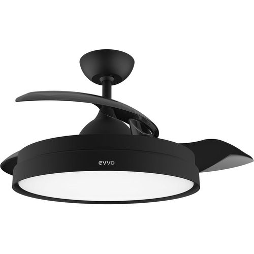 Ventilateur De Plafond Avec Pales Rétractables Et Lumière, Ø107 Cm, 3 Pales, Moteur Dc 40 W, 6 Vitesses, Minuterie Jusqu'À 4 H, Fonction Hiver-Été, Protection Ip44 (Noir)[VEN750480]