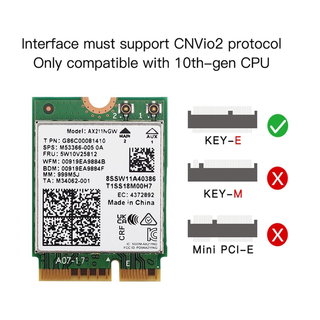 Carte Wifi RSeau Sans Fil WiFi 6E AX211NGW Bande 2.4G/5G/6G... - 3