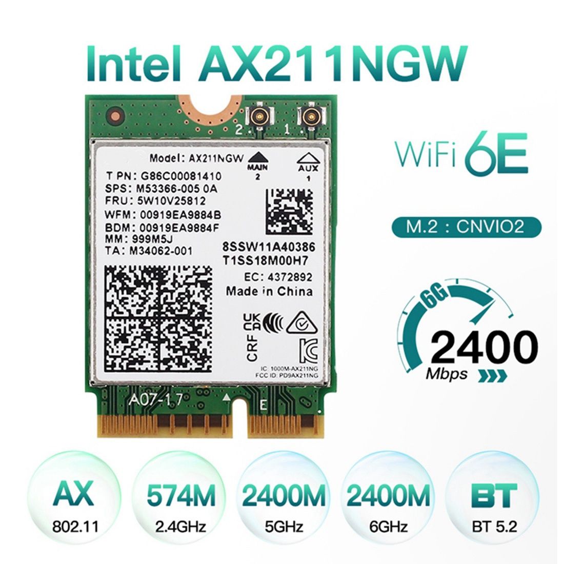 Carte Wifi RSeau Sans Fil WiFi 6E AX211NGW Bande 2.4G/5G/6G... - 4