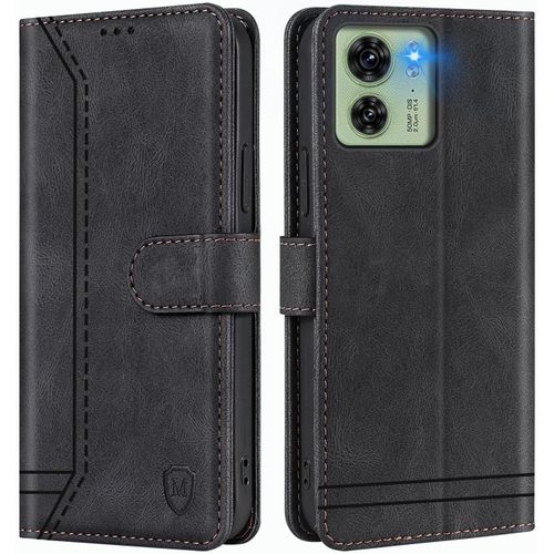 Kal-Coque Pour Motorola Edge 40 Coque, Etui Protection Housse Premium En Cuir Pu,Pochette Fermeture Magnétique,Flip Case Compatible Avec Motorola Edge 40 (Noir)