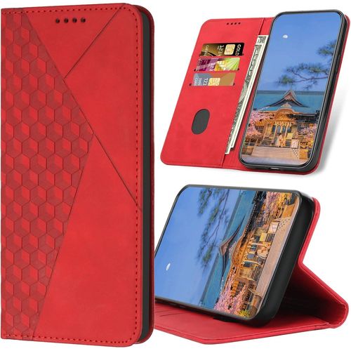 Kal-Coque Pour Xiaomi Redmi 10c 4g, Premium En Cuir Pu À Rabat Flip Housse Pochette Étui Protection Pour Redmi 10c 4g, Rouge