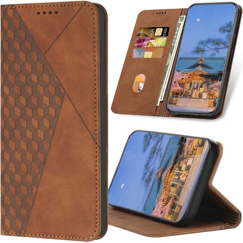 Kal-Coque Pour Xiaomi Redmi 10c 4g, Premium En Cuir Pu À Rabat Flip Housse Pochette Étui Protection Pour Redmi 10c 4g, Marron