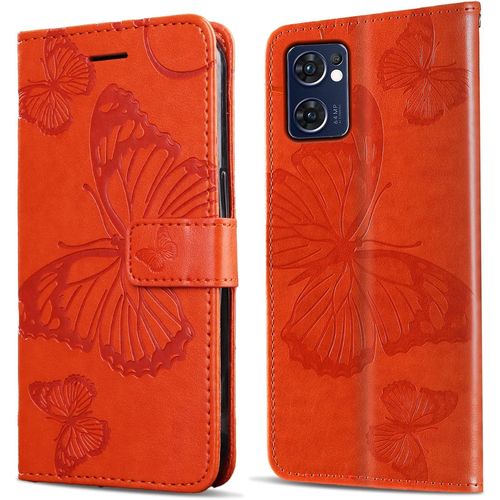 Kal-Coque Pour Oppo Find X5 Lite 5g, Papillon Imprimé Housse En Cuir Pu Magnétique Portefeuille, Étui À Rabat Pour Oppo Find X5 Lite 5g, Orange