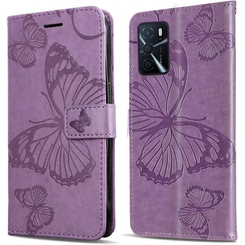 Kal-Coque Pour Oppo A16 4g / Oppo A16s / Oppo A54s, Papillon Imprimé Housse En Cuir Pu Magnétique Portefeuille, Étui À Rabat Pour Oppo A16 4g / Oppo A16s / Oppo A54s, Violet