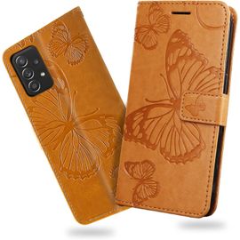Kal-Coque Pour Galaxy A52 4g / Galaxy A52 5g / Galaxy A52s 5g, Papillon Imprimé Housse En Cuir Pu Magnétique Portefeuille, Étui À Rabat Pour Samsung Galaxy A52 4g / A52 5g / A52s 5g, Jaune