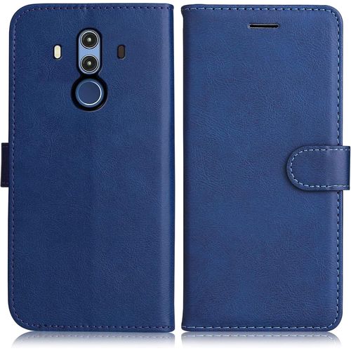 Kal-Coque Pour Huawei Mate 10 Pro, Pu En Cuir Coque Portefeuille Étui Housse, Design Classique Tpu Coque Pour Huawei Mate 10 Pro, Bleu Marin