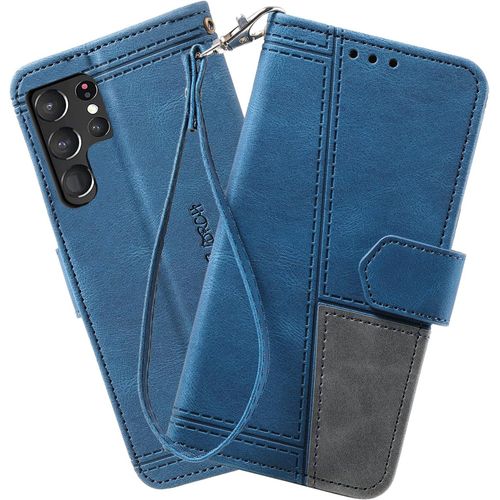 Kal-Coque Compatible Avec Galaxy S23 Ultra, Portefeuille Housse En Cuir Pu Pour Samsung Galaxy S23 Ultra, Magnétique Antichoc Flip Coque, Bleu