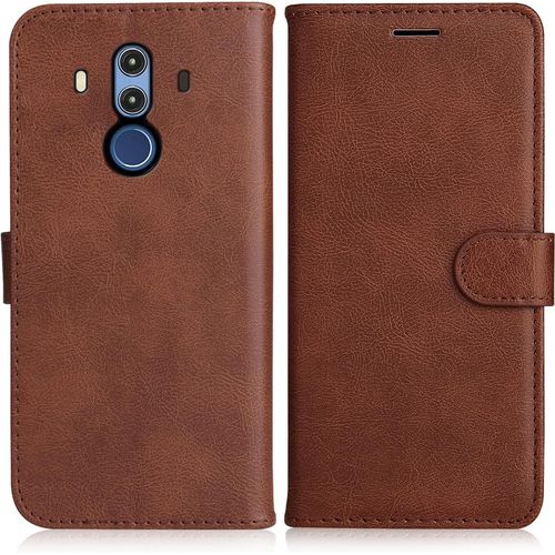 Kal-Coque Pour Huawei Mate 10 Pro, Pu En Cuir Coque Portefeuille Étui Housse, Design Classique Tpu Coque Pour Huawei Mate 10 Pro, Marron