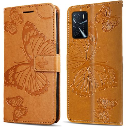 Kal-Coque Pour Oppo A16 4g / Oppo A16s / Oppo A54s, Papillon Imprimé Housse En Cuir Pu Magnétique Portefeuille, Étui À Rabat Pour Oppo A16 4g / Oppo A16s / Oppo A54s, Jaune