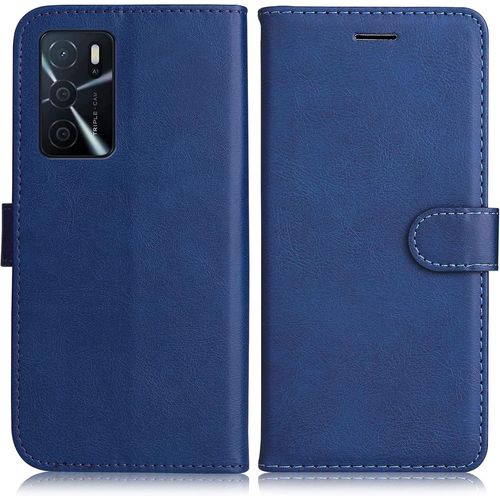 Kal-Coque Pour Oppo A16 4g / Oppo A16s / Oppo A54s, Pu En Cuir Coque Portefeuille Étui Housse, Design Classique Tpu Coque Pour Oppo A16 4g / Oppo A16s / Oppo A54s, Bleu Marin