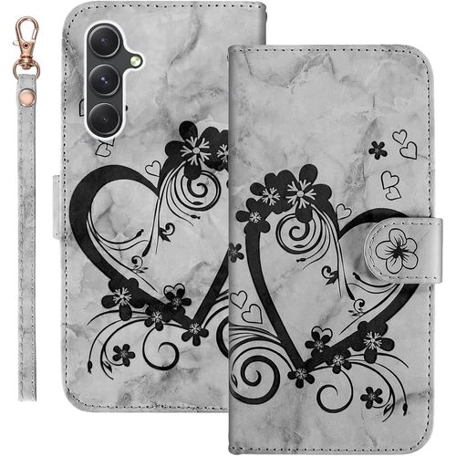 Kal-Étui De Protection À Rabat En Cuir Synthétique Pour Samsung Galaxy A54 (6,4"") - Motif C?ur - Noir