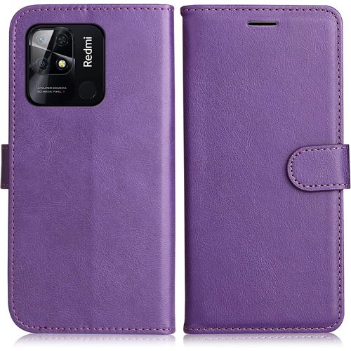 Kal-Coque Pour Xiaomi Redmi 10c, Pu En Cuir Coque Portefeuille Étui Housse, Design Classique Tpu Coque Pour Xiaomi Redmi 10c, Violet