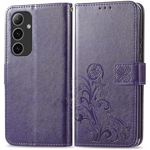 Kal-Coque En Cuir Pour Samsung Galaxy S24 (6.2"" Inches), Étui Portefeuille Avec 3 Emplacements Pour Cartes 1 Poche À Monnaie - Violet Foncé