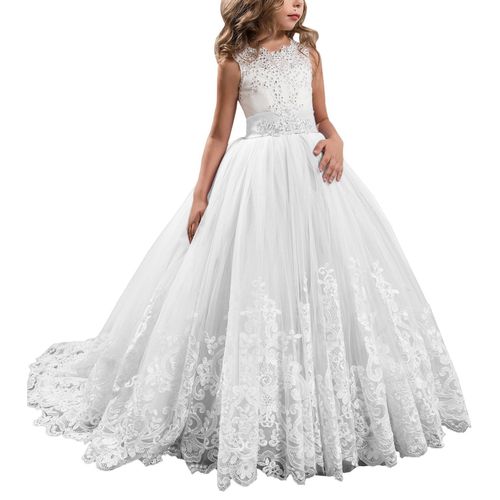 Princesse Robe Filles,Brodées Robe Ceremonie Fille De Soiree,Sans Manches Robe Mariage Fille De Communion Costume