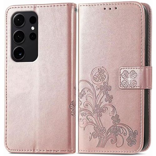 Kal-Coque En Cuir Pour Samsung Galaxy S24 Ultra (6.8"" Inches), Étui Portefeuille Avec 3 Emplacements Pour Cartes 1 Poche À Monnaie - Or Rose