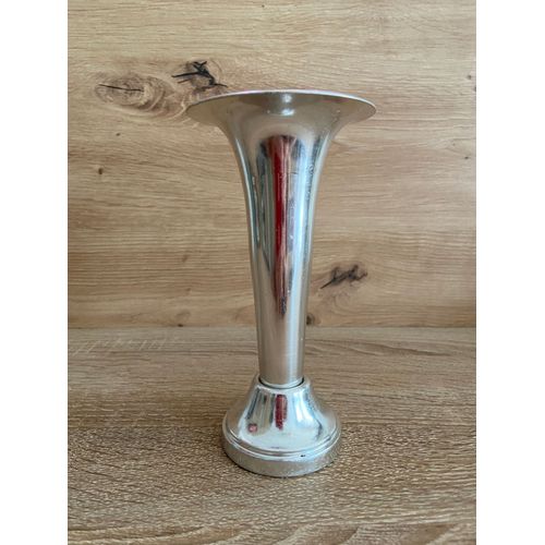 Ancien Vase Cornet Trompette Soliflore Vintage 1970 INOXAL France Acier Inox Art
