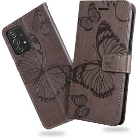 Kal-Coque Pour Galaxy A52 4g / Galaxy A52 5g / Galaxy A52s 5g, Papillon Imprimé Housse En Cuir Pu Magnétique Portefeuille, Étui À Rabat Pour Samsung Galaxy A52 4g / A52 5g / A52s 5g, Gris