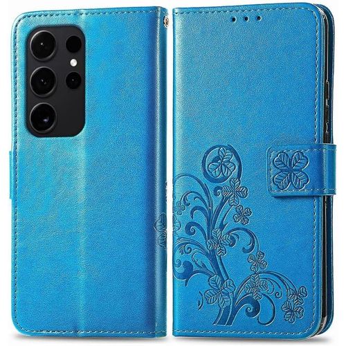 Kal-Coque En Cuir Pour Samsung Galaxy S24 Ultra (6.8"" Inches), Étui Portefeuille Avec 3 Emplacements Pour Cartes 1 Poche À Monnaie - Bleu