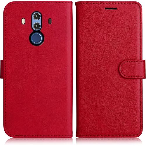 Kal-Coque Pour Huawei Mate 10 Pro, Pu En Cuir Coque Portefeuille Étui Housse, Design Classique Tpu Coque Pour Huawei Mate 10 Pro, Rouge