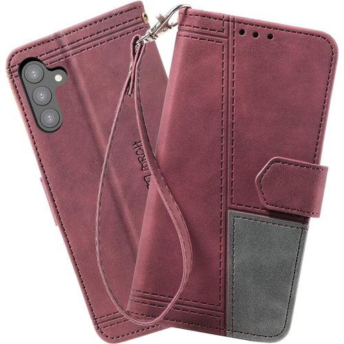 Kal-Coque Compatible Avec Galaxy S23 Plus, Portefeuille Housse En Cuir Pu Pour Samsung Galaxy S23 Plus, Magnétique Antichoc Flip Coque, Vin Rouge