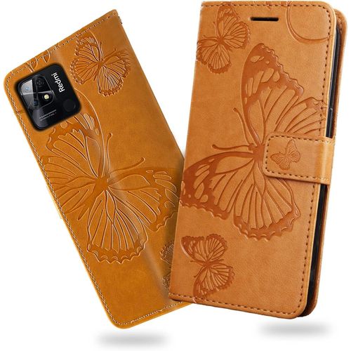 Kal-Coque Pour Xiaomi Redmi 10c, Papillon Imprimé Housse En Cuir Pu Magnétique Portefeuille, Étui À Rabat Pour Xiaomi Redmi 10c, Jaune
