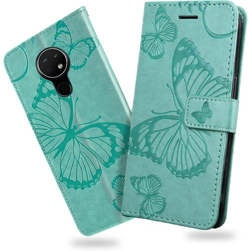 Kal-Coque Pour Nokia 7.2 / Nokia 6.2, Papillon Imprimé Housse En Cuir Pu Magnétique Portefeuille, Étui À Rabat Pour Nokia 7.2 / Nokia 6.2, Vert