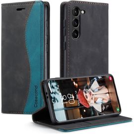 Kal-Coque Pour Samsung Galaxy S23 5g Housse En Cuir Avec Magnetique Etui Rfid Blocage Protection Pochette Porte Cartes Portefeuille Mince Wallet Case Femmes Hommes - Noir Et Sarcelle