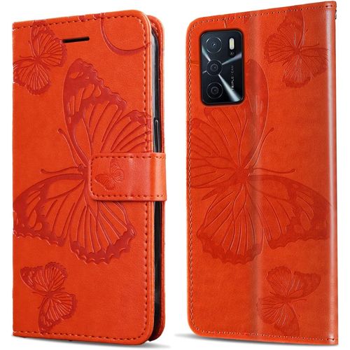 Kal-Coque Pour Oppo A16 4g / Oppo A16s / Oppo A54s, Papillon Imprimé Housse En Cuir Pu Magnétique Portefeuille, Étui À Rabat Pour Oppo A16 4g / Oppo A16s / Oppo A54s, Orange