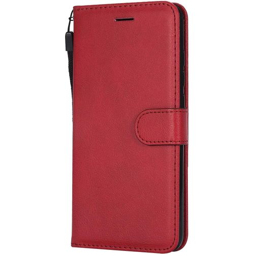 Kal-Coque Pour Xiaomi Redmi Note 6 Pro, Pu En Cuir Coque Portefeuille Étui Housse, Design Classique Tpu Coque Pour Xiaomi Redmi Note 6 Pro - Rouge