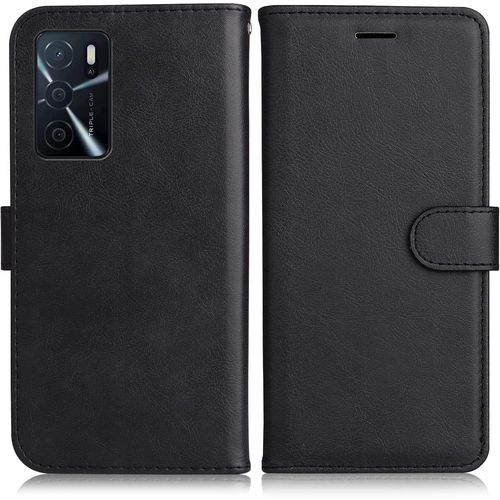 Kal-Coque Pour Oppo A16 4g / Oppo A16s / Oppo A54s, Pu En Cuir Coque Portefeuille Étui Housse, Design Classique Tpu Coque Pour Oppo A16 4g / Oppo A16s / Oppo A54s, Noir