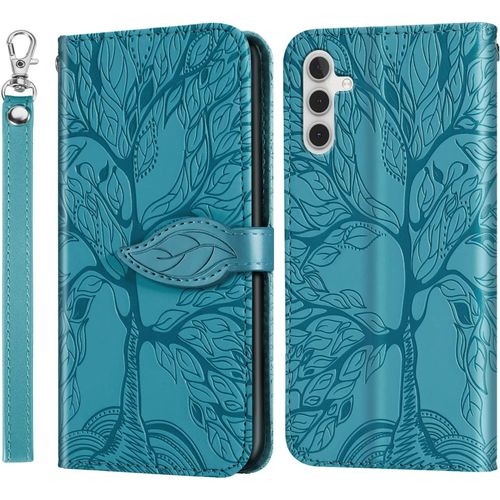 Kal-Coque Pour Samsung Galaxy A54 5g Premium Cuir Pu Étui Portefeuille À Rabat Housse Flip Case Avec Porte Cartes Fermeture Magnétique Etui De Protection, Turquoise